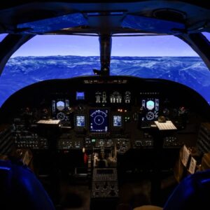The cockpit of a Cessna Citation Ultra simulator