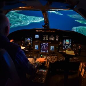 A pilot in a simulated flight
